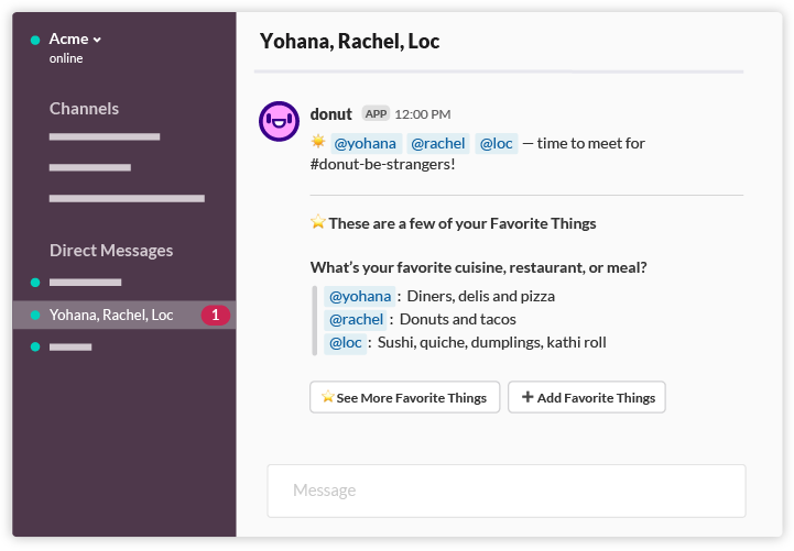 Donut app: teammate intros and bonding in Slack