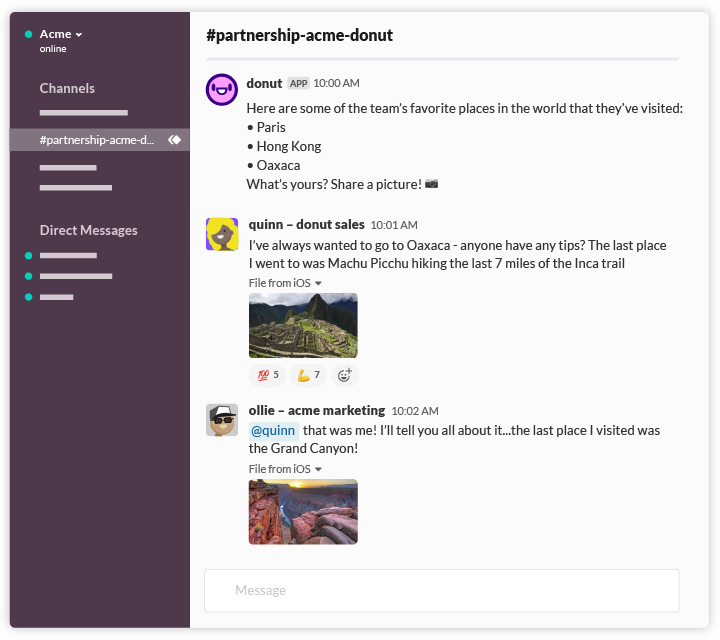 Donut app: Virtual watercooler channel in Slack