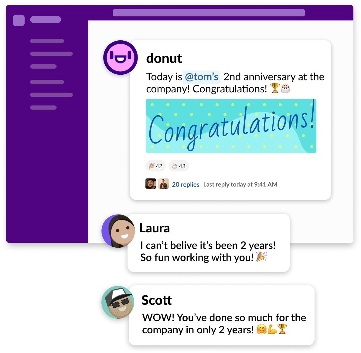 Donut app: employee anniversary recognition in Slack