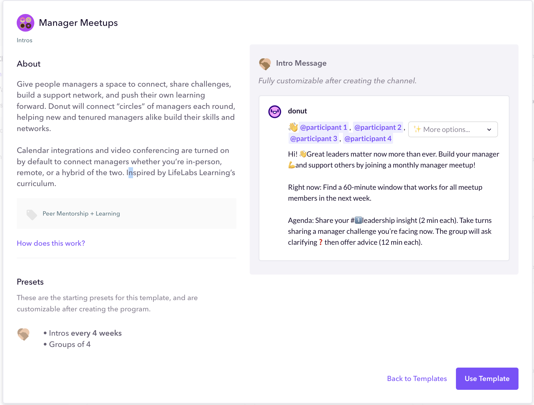 Donut's Manager Meetups Template